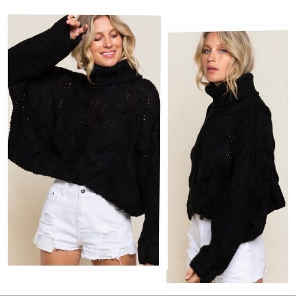 𝅺BLACK Handmade Turtleneck Sweater Cable knit - Picture 6 of 11